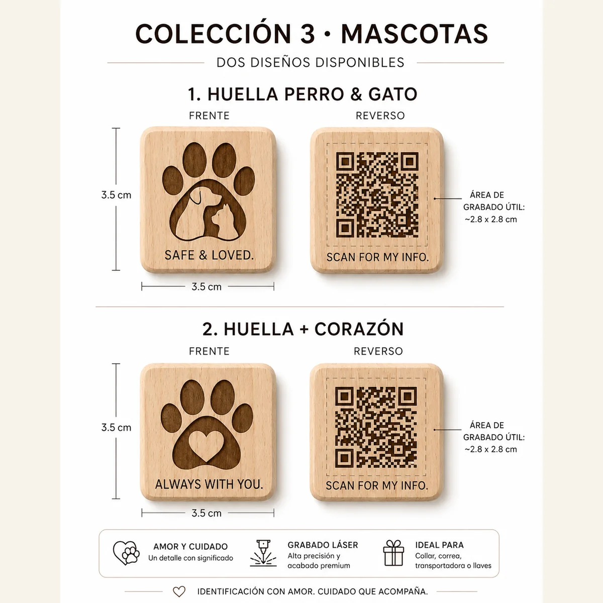 Colección 3 Mascotas: Huella Perro y Gato, y Huella con Corazón