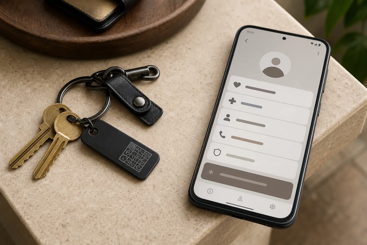 Concepto de identificación SafeTag en un llavero